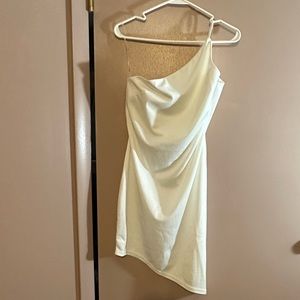 One-Shoulder Ivory Draped Mini Dress